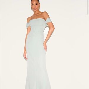 PrettyLittleThing - SAGE GREEN CORSET DETAIL BARDOT DRESS